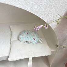 夏日清新蓝色格纹小狗草莓花图案亮面耳机保护套，适用于 1 2 3 4 Pro Pro2 Pro3 - 淺藍色 - 查看 6