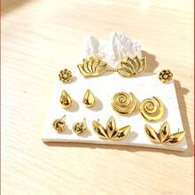 French Retro Golden Earrings, Luxury Elegant Petal Spiral Earring Set - Gold - View 3