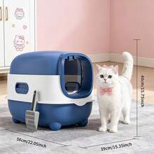 Grey Enclosed Cat Litter Box With Drawer, Grey And White, Odorless And Leak-Proof, Indoor/Outdoor Use, Includes Scoop - 56*40*40cm - View 3
