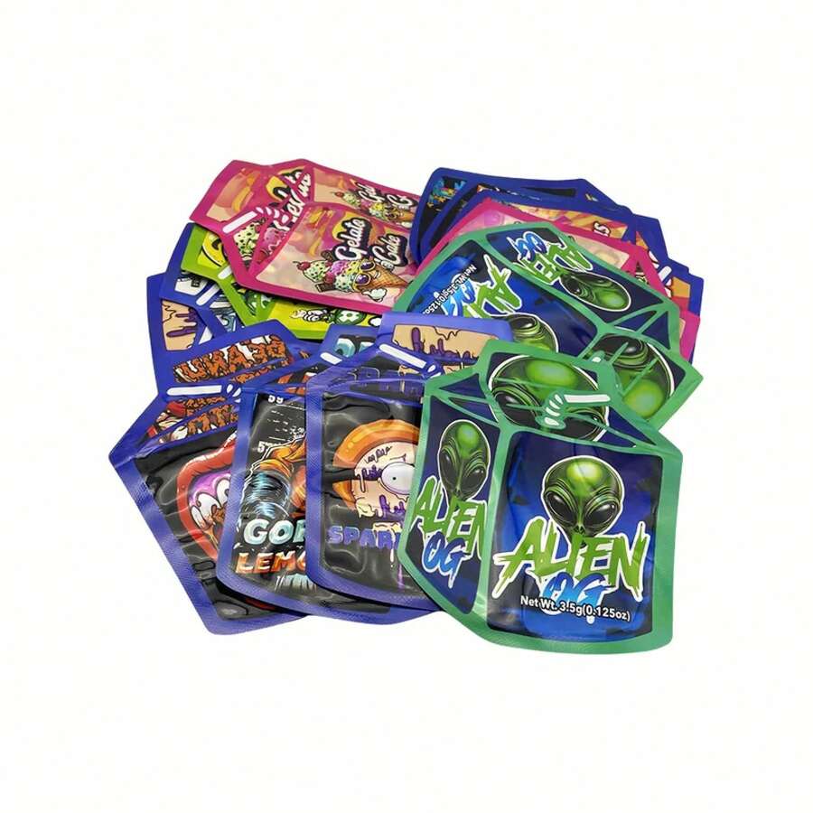 50 Bolsas de Mylar Holográficas con de Lata de Jugo, Brillantes y Reutilizables, para Dulces, Snacks, Gomitas, Recuerdos de, 3.5g - 50 unidades de color aleatorio - Ver 1