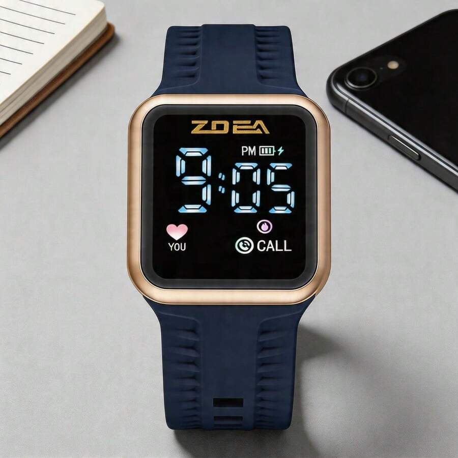 ZOEA Sports Smartwatch With Breathable Perforated Strap + Square Touchscreen + Fitness Style + Daily/Sport Use + Smartwatch - Biru - View 1