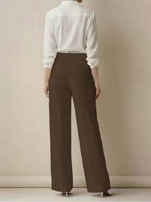 Women's Minimalist 2-Pieces Set: High-Waisted Wide-Leg Pants, Classic Navy Blue And Coffee Color, Front Pleated Waistband, Modern Low-Key Luxury Office & Casual Pants Set, Effortlessly Elegant Professional And Streetwear Style Bottom - Multicolor - View 3