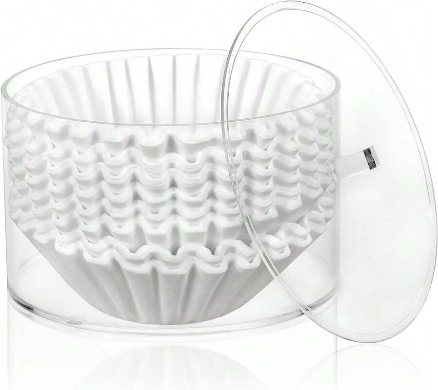 Peohud Coffee Filter Holder, Acrylic Coffee Pod Holder With Lid, Reusable Coffee Filter Storage Container, Stylish Coffee Filter Dispenser For Coffee Bar, Kitchen Countertop - White - View 1