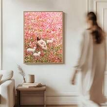一套/件 喜乐的耶稣牧羊人帆布墙画,耶稣与羔羊在花田中,基督教宗教墙饰,粉色花卉草地帆布海报,信仰与慰藉印刷品,客厅、卧室、儿童房装饰,现代家居装饰,帆布画,不含画框 - 復古的 - 查看 8