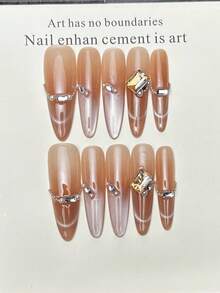 10 móng tay giả thủ công hình oval dài nhọn, móng acrylic dán siêu dài, móng hồng nhẹ nhàng, kiểu mắt mèo nổi bật, đính đá lớn, kim cương, chuỗi ngọc trai, kiểu móng mùa xuân cá tính, thanh lịch, đơn giản, móng dán mùa hè, thích hợp cho tiệc tùng, hẹn hò, đi biển, nghỉ dưỡng nhiệt đới, tự làm móng nghệ thuật, thích hợp làm quà tặng cho phụ nữ và bé gái. - Hồng - Xem 4
