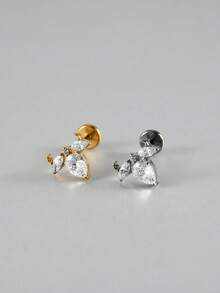 1件 G23 钛金属马眼形锆石唇钉 内螺纹 CZ 极简垂坠耳廓耳骨耳软骨耳钉 身体穿刺饰品 - 如圖 - 查看 6