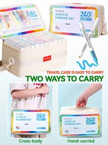 9-Color Set, New 288-Color Professional Set, 207-Color Direct Liquid Acrylic Paint Markers, Soft Tip Large Capacity Ink, Uniform Color, Odorless, Opaque, Suitable For Stone, Glass, Ceramic, Easter Eggs, Metal, Woodcraft Stationery, Student Watercolor Pens, Dual-Tip Oil-Based Markers For Art Students, Paintbrushes For Elementary School Drawing Books, DIY Creation, Suitable For School Art Supplies, Back-To-School Essential - Sets - View 7