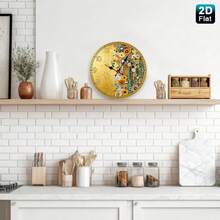 2D Flat, Single-Piece Wooden Baby Room Wall Clock - Golden Klimt Style Floral Mosaic, Luxurious Art Deco Style, Suitable For Living Room, Baby Room, Dining Room, Office - Perfect Gift For Mother's Day And Christmas - Battery Powered (AA Batteries Not Included), 2D Flat Design,Valentines Gift,Graduation,Mother Giftsr,Room Deocr,Wall Deoc,Home Essentials - 1pcs/10in/25cm - View 9