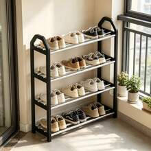 4-Tier White Shoe Rack, Heavy-Duty Metal Shoe Organizer With Sturdy Frame, Slim Space-Saving Shoe Shelf For Small Spaces, Quick Assembly Shoe Stand For Entryway, Closet, Hallway, Dorm & Bedroom, Durable Home Shoe Storage - 黑色 - 查看 7