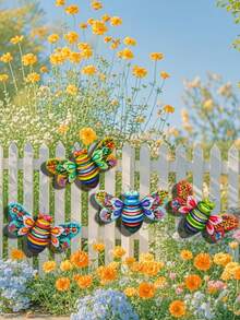 1 pièce/4 pièces Décoration murale en métal vibrante en forme d'abeille, fournitures de jardin, résistante à l'eau et à la rouille, décoration pour la maison et le jardin, convient pour l'intérieur/extérieur, le jardin, la cour, la clôture, le mur, les fêtes, les décorations de fête, cadeau pour la fête des mères - A - Voir 6
