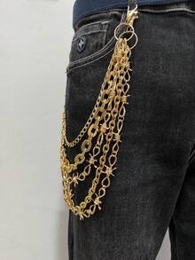 1pc European And American Fashion Multi-Layer Metal Chain Belt, Personalized Punk Thorn Alloy Waist Decor, Unisex Daily Street Party Wear Accessory, Men Jewelry - Gold - View 1