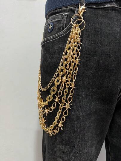 1 pieza Cinturón de cadena de metal de moda europea y americana de varias capas, decoración de cintura de púas de aleación personalizada, accesorio de uso diario, fiesta y calle unisex, joyería para hombres