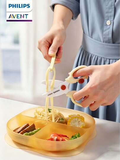 Philips Avent Baby Food Scissors Set With Travel Storage Box And Clips, Child Safety Lock, Dishwasher , Suitable For Noodles, Meat, Vegetables, Pizza And Fruits