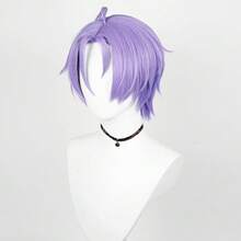 Ombre Gradual Purple Men Synthetic Short Straight Wigs Middle Part Anime Game Cosplay Fluffy Wig For Daily Party - Violet Purple - View 5