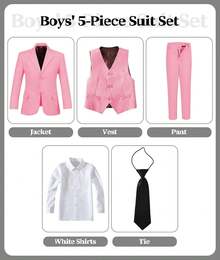 2026 Boys 5-Piece Formal Suit Set, Kids Wedding Communion Easter Tuxedo, Jacket Vest Pants With Shirt And Tie, Gentleman Formal Outfit - màu đen - Xem 3