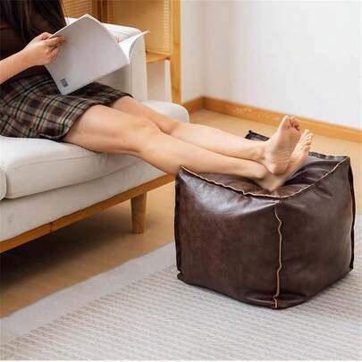 1 pieza Taburete suave de cuero PU vintage, taburete de almacenamiento multifuncional para ropa vieja, caja de almacenamiento plegable, caja de almacenamiento de armario, reposapiés de sala de estar, taburete de mesita de noche, material de cuero PU impermeable y a prueba de polvo, reutilizable, adecuado para almacenamiento en la sala de estar, organización de armarios, decoración de dormitorio