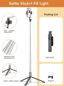 STICKMAG 100cm 無線藍牙自拍棒三腳架，附 LED 3 段可調美顏補光燈，360° 旋轉不鏽鋼防震，適用於智慧型手機 - 多色1米 - 查看 14