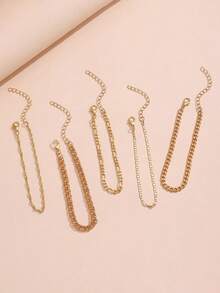 5pcs/Set Minimalist Chain Anklet,Suitable For Daily Play And Wearing - Gold - View 2