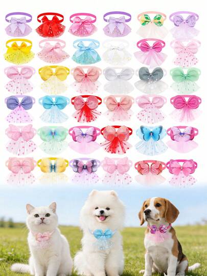 6 chiếc nơ cài cổ hình cánh bướm bằng ren chấm bi, vải tuyn xếp nếp, trang trí cho thú cưng, nơ nhiều màu sắc cho mùa hè, có thể điều chỉnh cho mèo và chó nhỏ/vừa, thích hợp cho trang trí đám cưới, tiệc sinh nhật, kiểu ngẫu nhiên.