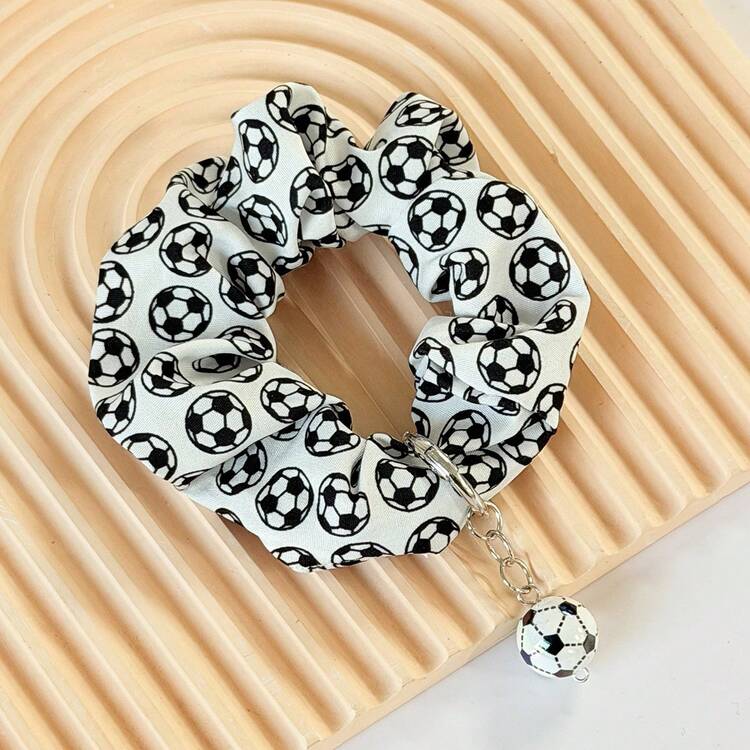 World Cup Football Shaped Scrunchie With Football Pendant Hair Tie, Hair Accessory - Multicolor - View 5