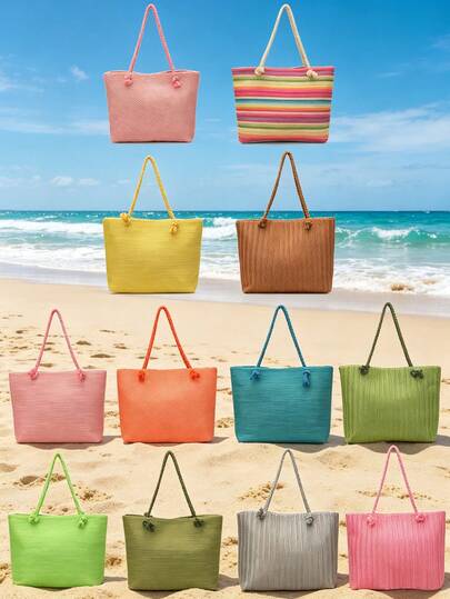 编织大容量手提包，轻便购物单肩包，夏季手提包，旅行必备，女士夏季度假包，假日包，背包，大容量，便携，年轻女孩沙滩必备，沙滩配件，夏季必备，吸睛沙滩包，潮流女士沙滩包，时尚夏季度假包，女士度假必备沙滩包，最新款度假包