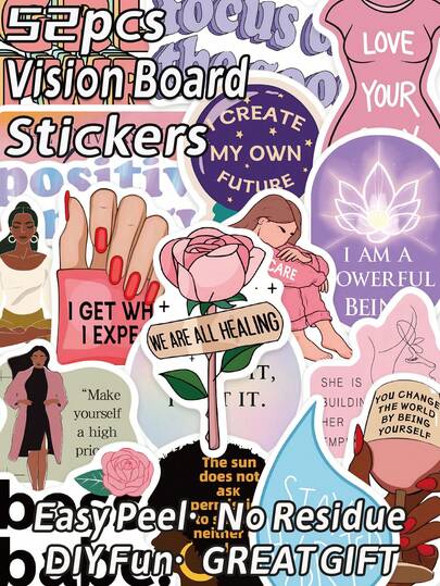 52pcs Vision Board Waterproof Stickers | DIY Decals For Water Bottles, Laptops, Scrapbooks & Rewards