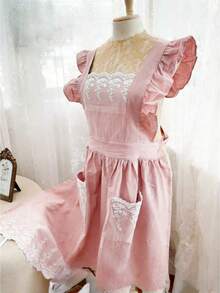 Women's Cooking And Baking Apron: French Vintage Lace Floral Apron With Ruffled Criss-Cross Straps And Lace Pockets. Suitable For Cooking, Baking, Housework, Rustic Home Decor, And Festive Parties; Makes A Lovely Gift - Multicolor - View 6