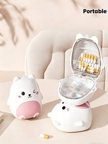 1pc Cute Bear Portable Pill Box, Large Capacity Airtight Medicine Storage Box, Refillable 7-Day Portable Pill Organizer, Small Medicine Storage Box, Airtight Design, Large Capacity Pill Box, Easy To Carry Or Hang On Bag - Multicolor - View 2
