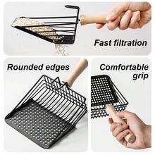 1PC Black Round Hole/Grid Wooden Handle Garden Soil Sifter, Succulent Flower Soil Sifting Tool With Filter Net, Gravel Separation Filter Shovel, Multi-Function Portable Handheld Soil Filtration Sieve For Home Balcony Plants Repotting And Aeration - Wooden Handle Soil Sieve - View 4