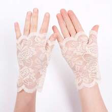 Guantes de encaje, guantes de novia, guantes de verano para mujeres con protección UV, guantes de media mano para cubrir cicatrices, guantes cortos para baile y actuación - Multicolor - Ver 13