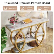 LITTLE TREE 39.4" Console Table, Industrial 4-Tier Sofa Table Entryway Table With Storage Shelves, Narrow Wood Accent Tables With Metal Frame For Small Spaces, Hallway, Foyer, White Gold - 白金 - 查看 4