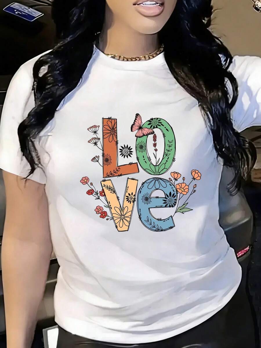 Women's Short-Sleeved Printed T-Shirt, Spring Clothing, Holiday Outfit, White For Summer, Beach Look, Vacation Style, Country Style, Women's Office Outfit. - 白色 - 查看 1
