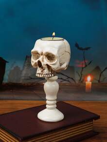 1pc Vintage 3D Skull Candle Holder Resin Candle Cup Base Home Decor Prop, Standing Skull Halloween Decor Candle Holder Incense Burner, Interesting Retro Gift, Rustic Outdoor Decor, Room Decor, Party Decoration, Day Of The Dead Decor, Suitable For Home Decor, Photography Props, Etc. - Multicolor - View 5