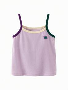 mini bala Young Girl Summer Cami Top 2026 New Soft Cotton Stretch Breathable Color Block Sleeveless Camisole Cute Casual For Daily Wear Kindergarten Outdoor Play - Purple - View 4