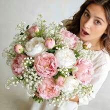 22pcs Artificial Peony Flowers With Gypsophila, White And Pink Peony Flowers Mixed With Gypsophila, Suitable For Home Decor, Photography Props, Wedding Decoration, Bridal Bouquet, Valentine's Day, Holiday Decoration, Artificial Flowers, Spring Decor, Home Office Decor, Floral Arrangement, Artificial Center Piece, Outdoor Garden Decor, Wedding Birthday Bride Gift Party Decoration - Multicolor - View 4
