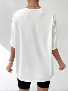 Loose T - Shirt, Summer Casual Women's T - Shirt, 100% Cotton Women's Top. White Short Sleeve T - Shirt With Cartoon Pattern - 白色 2 - 查看 3