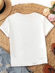 Loose T - Shirt, Summer Casual Women's T - Shirt, 100% Cotton Women's Top. White Short Sleeve T - Shirt With Cartoon Pattern - 白色 2 - 查看 4