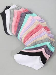 20 pièces Chaussettes courtes et fines décontractées multicolores pour femmes, chaussettes tube d'été à col bas - Multicolore - Voir 13