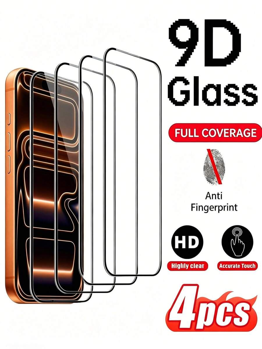 4pcs High Definition Screen Protector, Full Coverage Tempered Glass Film, Made Of Dense Tempered Glass Material, Durable And Scratch-Resistant, Suitable For Home Entertainment, Office, Outdoor Activities, Commuting And Other Scenarios. Compatible With IPhone Series