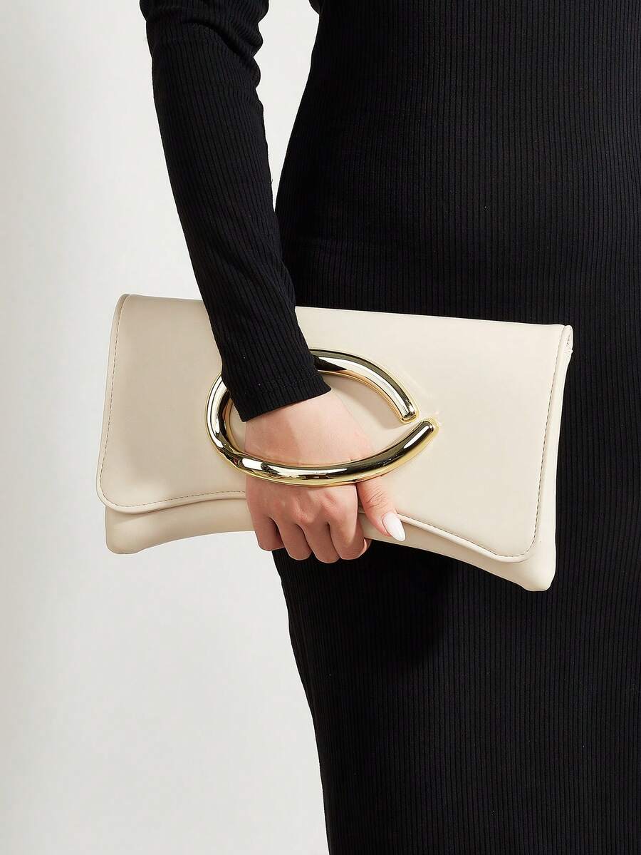 Retro Vintage Solid Color Clutch Wallet, All-Match Carry On Purse, Stylish PU Bag For Women, And For Wedding, Party, Prom, Dinner - Apricot - View 1