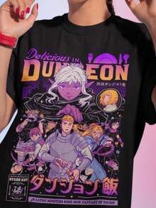 Laios Touden Dungeon Meshi T-Shirt Delicious Anime Vintage Special Shirt - màu đen - Xem 2