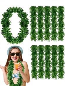 2/1pc Tropical Green Fern Leaf Leis - Artificial Hawaiian Garland Necklace For Summer Beach Pool Party Favors, Decorations & Photo Props No Maintenance, Festive Event Accessories, Hawaiian Themed Accessory, Hawaiian Party Decorations - Wreath - View 1
