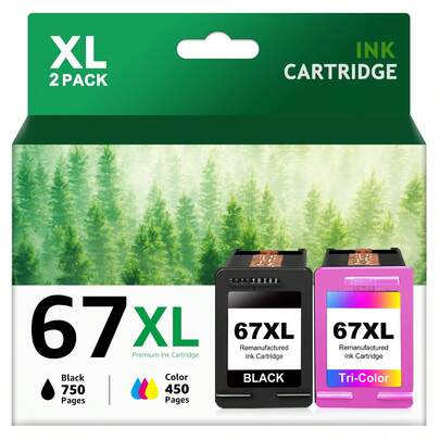 67XL Ink Cartridges Black/Color Combo Pack Replacement For HP Ink 67 For DeskJet 2700e 2752e 2755e 2800e 2852e 2855e 4152e 4155e Envy 6400 6055e 6458 6458e 6455e Printer Ink (Black ,Tri-Color )-2 Pack