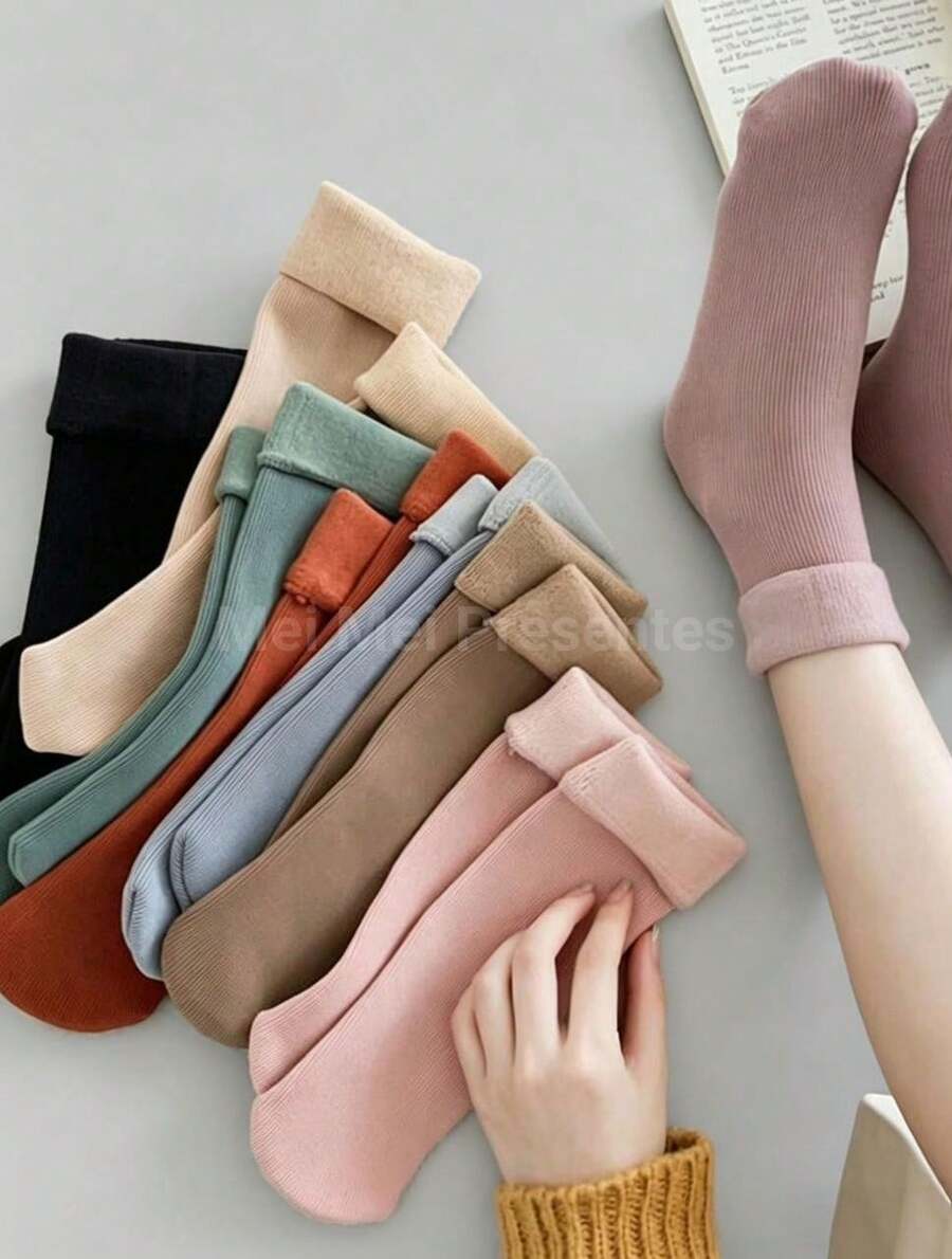 Kit Of 2 (4 Pairs) Thick, Thermal, Flexible, Colorful Wool Socks For Women, Winter Sizes 35-40 - 彩色 - 查看 1