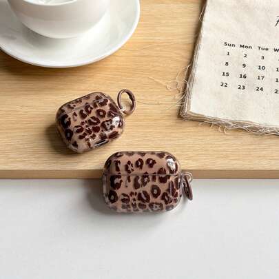 Ốp tai nghe phong cách retro, màu nâu, họa tiết da báo không đều, bề mặt bóng, dành cho AirPods 1 2 3 4 Pro Pro2 Pro3