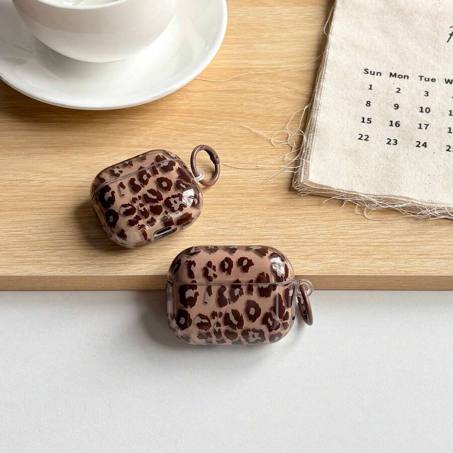 Ốp tai nghe phong cách retro, màu nâu, họa tiết da báo không đều, bề mặt bóng, dành cho AirPods 1 2 3 4 Pro Pro2 Pro3