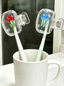 2 Giá đỡ bàn chải đánh răng hình hoa tulip dẹt - Thiết kế dễ thương, tiện dụng khi đi du lịch và ở nhà, có nắp trong suốt, nhỏ gọn và di động, bảo vệ đầu bàn chải, thoát nước và thông gió kép, phù hợp cho gia đình, ký túc xá và du lịch | Giá đựng đầu bàn chải đánh răng đáng yêu, thích hợp để cất giữ trong phòng tắm, sử dụng ở nhà và ký túc xá. - Nhiều màu - Xem 3