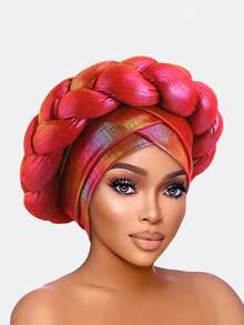 1pc Women's Laser Sponge Braided Turban Hat, African Style Double Cross Cap, Suitable For Daily Use - Multicolor - View 8