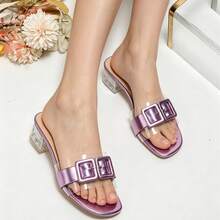 European And American Style Purple Metal Square Buckle Transparent Strap Crystal Chunky Heel Slide Sandals For Women, Summer - Purple - View 12