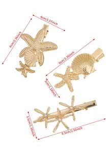 3Pcs/1Pc Marine - Style Starfish/Seashell Hair Clip Set, Light Luxury Shiny Style, Daily/Party/Vacation Hairstyle Accessory - Gold - View 7